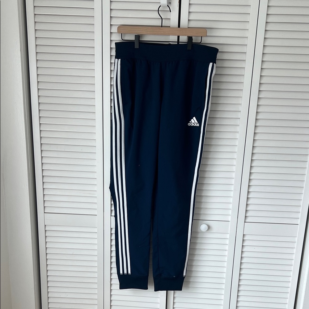 Adidas Dark Blue Joggers with White Stripes Sz M